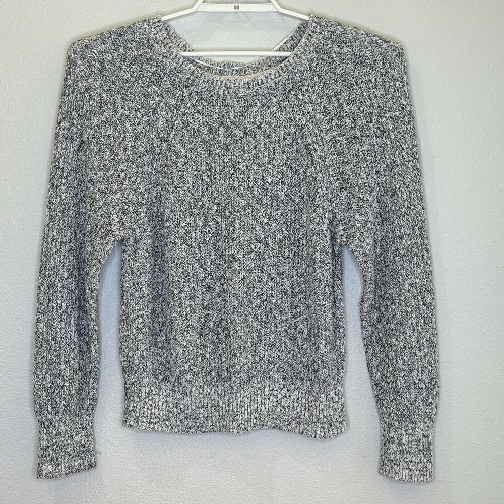Free People Pullover Sweater Sz Large White Black Long Sleeve Cotton Blend Knit‎